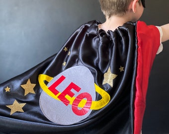 Custom Space Superhero Cape, Kids Spaceman Costume, Adult Space Cape, Personalised Space Cape, Planet and Stars Cape, ANY NAME / COLOUR.