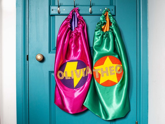 Kids Superhero Cape, Personalised Super Hero Birthday Cape, Kids Custom Superhero Cape, Kids Satin Superhero Costume. CHOOSE COLOUR & NAME.