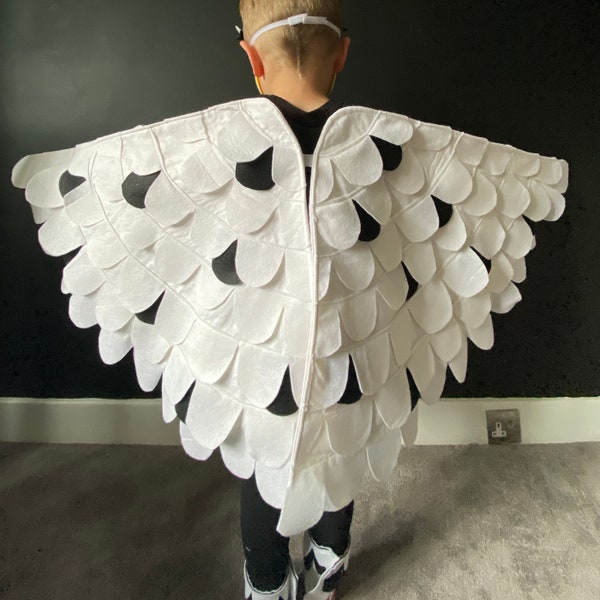Disfraz de búho nival para niños, alas de búho blanco adulto, disfraz de ala de pájaro búho bebé, disfraz de mochuelo, alas de pájaro moteado, disponible en tallas S-XL