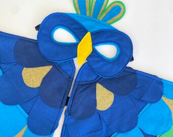 Kids Blue Peacock Costume, Adult Indian Peafowl Costume