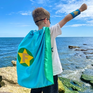 Personalized Superhero Cape: Kids Costume with Glitter Letter