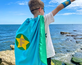 Personalized Superhero Cape: Kids Costume with Glitter Letter