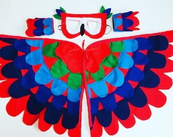 Kids Halloween Parrot Wings, Adult Macaw Costume, Colourful Parrot Costume, Pirate Party Costume, Available on Sizes Child-Adult S-XL