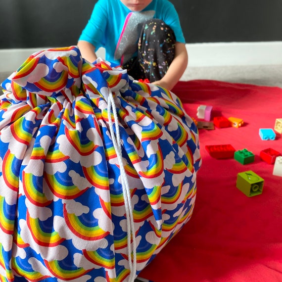 Drawstring Play Mat Bag, Fabric Toy Storage Bag, Circular Large Play Mat and Toy Organiser. Wide fabric choice.