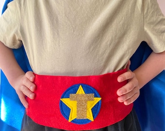 Personalised Superhero Belt Kids, Adult Felt Superhero Waistband. Choose colour and size.