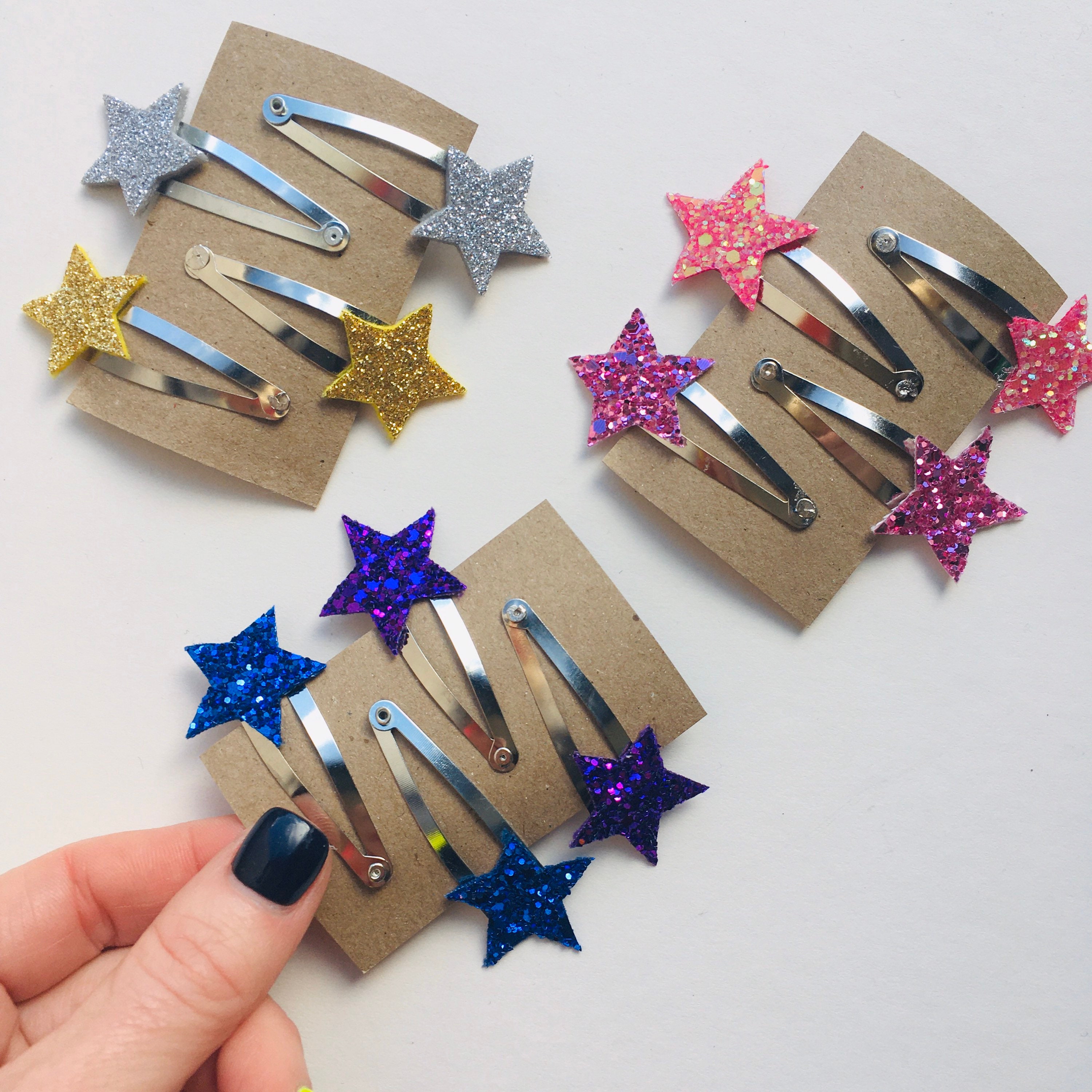 Glitter Star Hair Clips Kids Star Snap Grips Rainbow Toddler Etsy
