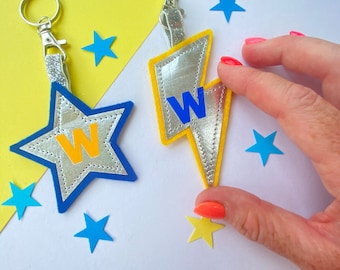 Personalized Star Keyring: Vegan Leather, Silver Star, Felt Backed