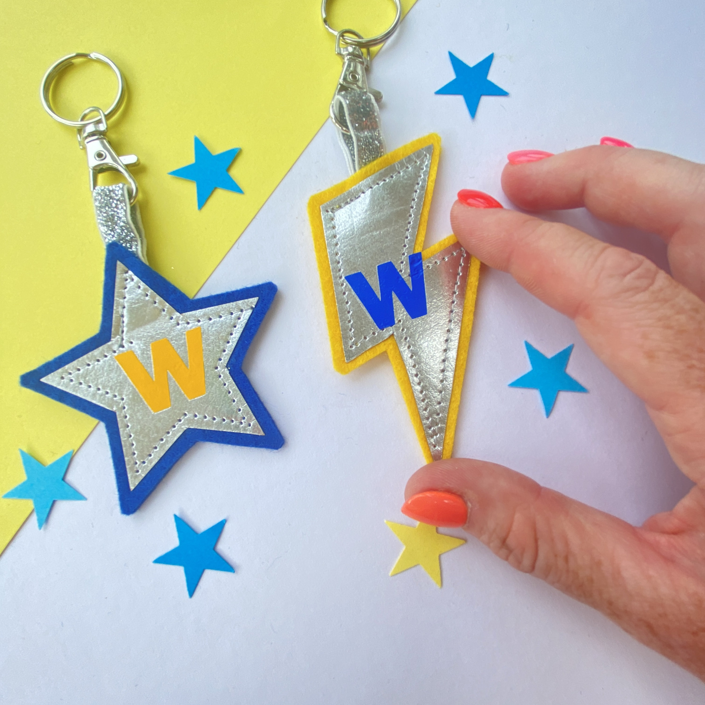 Personalized Star Keyring: Vegan Leather, Silver Star, Felt Backed
