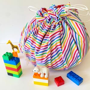 Drawstring Play Mat Bag, Fabric Toy Storage Bag, Circular Large Play Mat and Toy Organiser. Wide fabric choice.