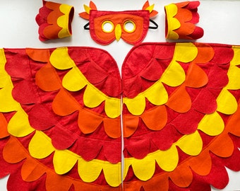 Kids Red Phoenix Costume, Adult Firebird Costume, Book Character Phoenix Wings & Mask, Available in Sizes Child-Adult S-XL