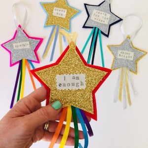 Motivational Star Hanging, Shine Bright, Reach for the Stars, Dream Big, Sparkle Star, I am Enough, Self Awareness Star ANY WORDING / COLOUR image 7