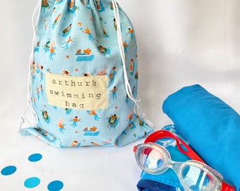 Personalised Swim Bag, Water Resistant Lined Swim Bag, Machine Washable Swim Bag.
