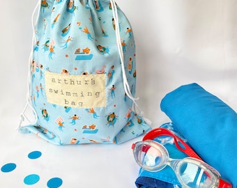 Personalised Swim Bag, Water Resistant Lined Swim Bag, Machine Washable Swim Bag.