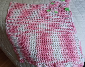 Small Pink Cotton Baby Blanket with Flowers; Free Shipping