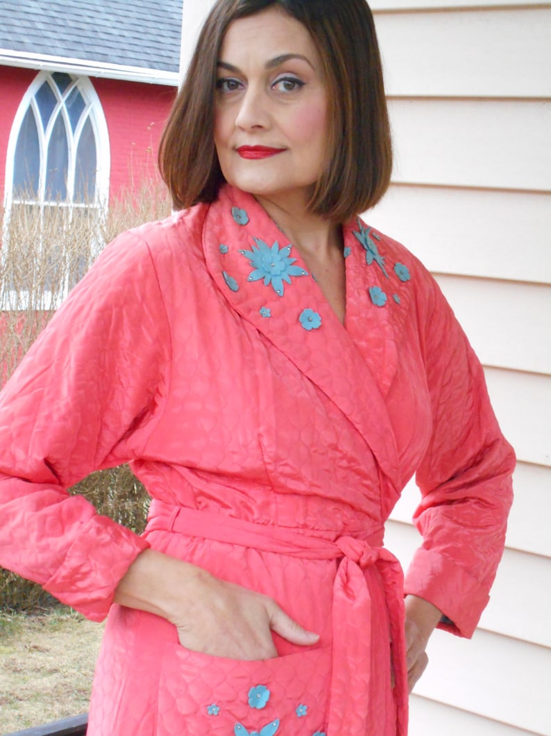 Glamorous 1940/'s CoralBlue Quilted Dressing Gown