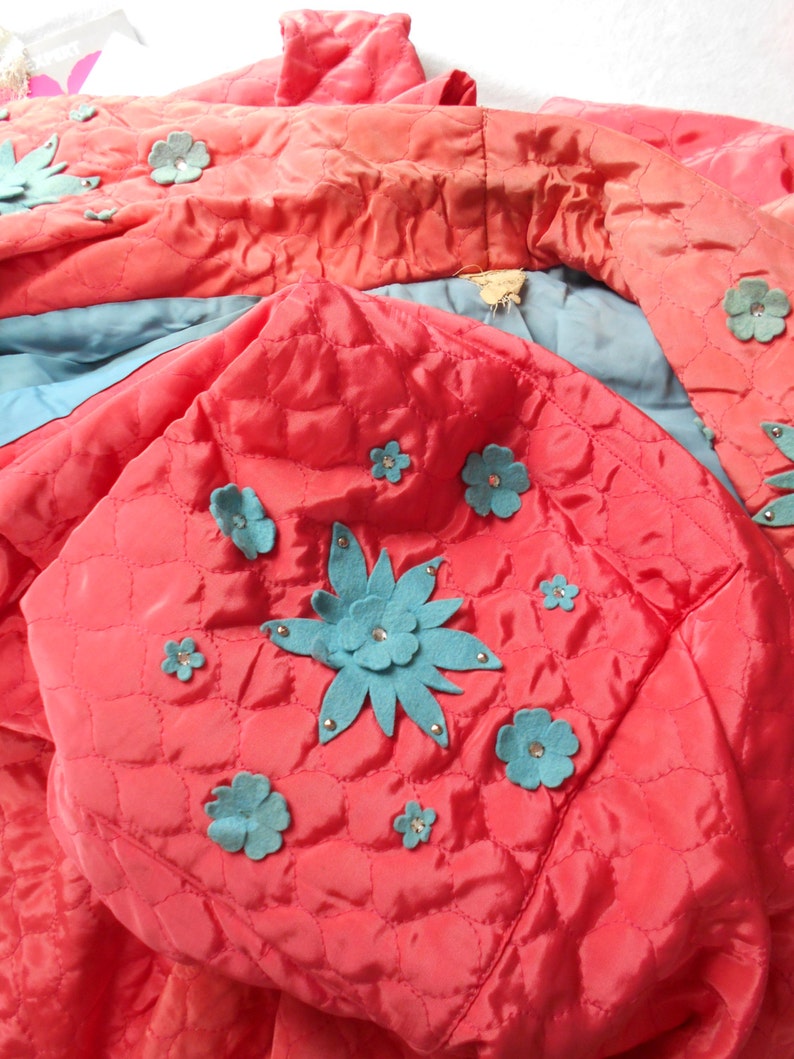 Glamorous 1940/'s CoralBlue Quilted Dressing Gown