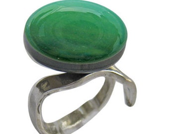 Fused Glass PET Cremation Ring ~ VINTAGE  ~ Emerald