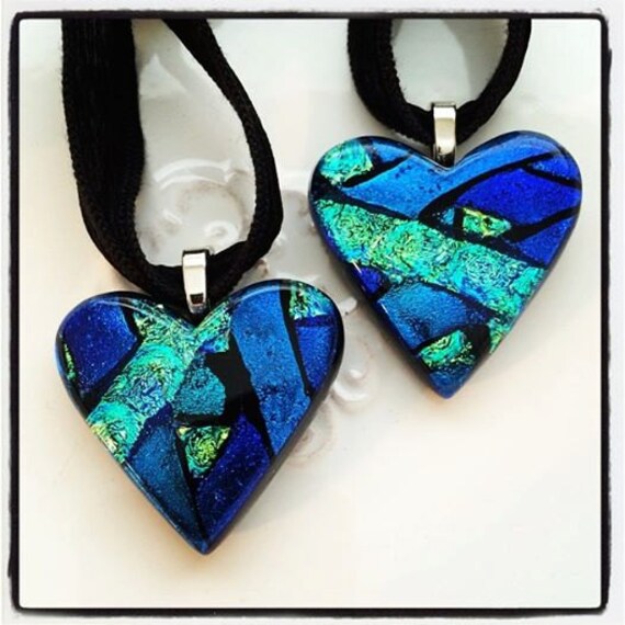 Fused Glass PET Cremation Jewelry Purple Blue HEART Pendant
