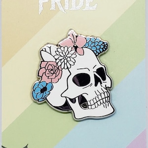 Spooky Trans Pride Skull Enamel Pin