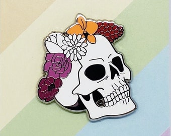 Spooky Lesbian Pride Skull Enamel Pin