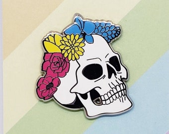Spooky Pansexual Pride Skull Enamel Pin
