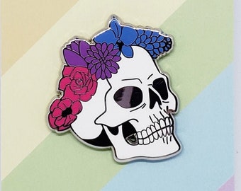 Spooky Bisexual Pride Skull Enamel Pin