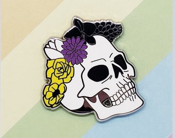 Spooky Nonbinary Pride Skull Enamel Pin