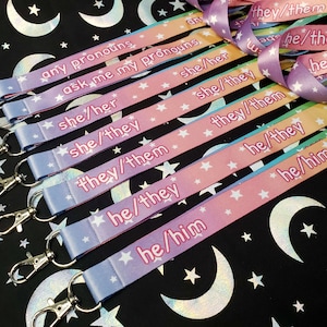 Cute Rainbow Pronoun Lanyards