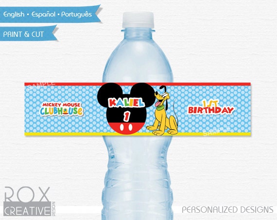 Personalized Mickey Mouse Water Bottle Gift Add Name