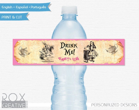 Alice in Wonderland Party Water Labels, Printable Labels, Digital – Customized Il_570xn