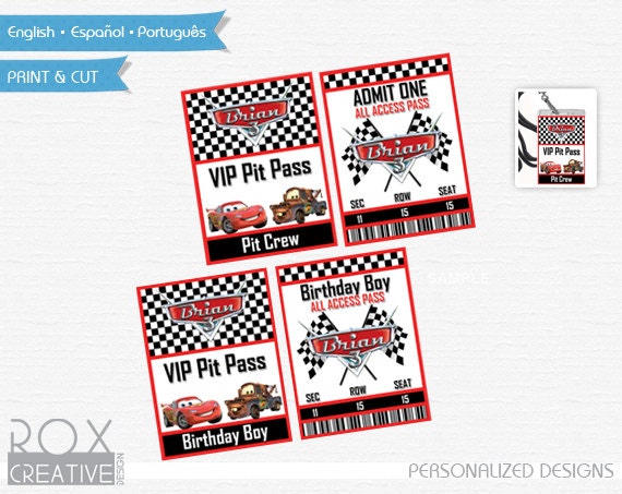 VIP Pit Crew Disney Car ID, Digital Design, Double Side Design Il_570xn