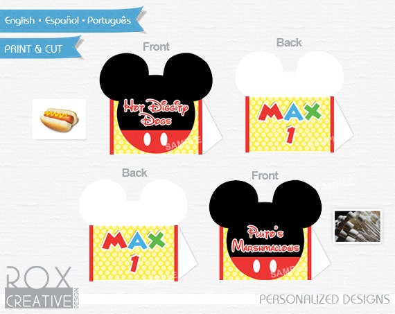 Mickey Mouse Food Tents, Mickey Mouse Head food labels, Digital Design, Double Side Design Il_570xn