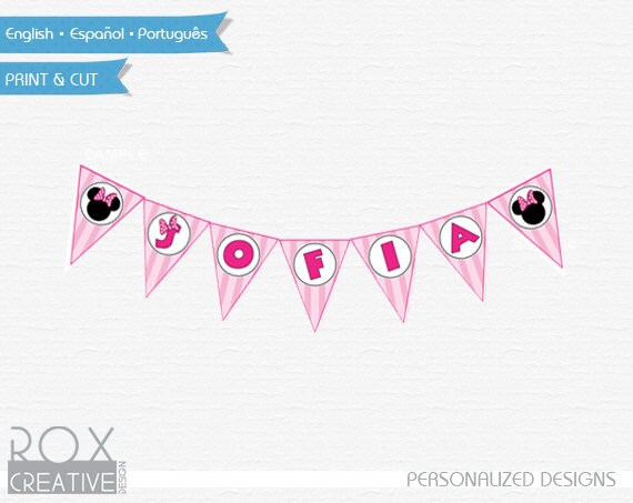 Minnie Mouse Banner with Name, Minnie Printable Banner, Digital - Customized Il_570xn