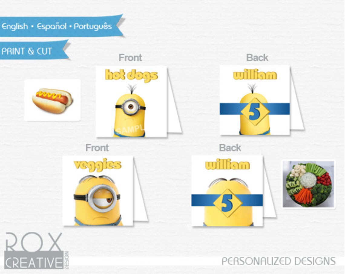 Minions Food Tents Minion Food Labels Custom Design Double | Etsy
