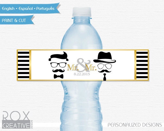 Mr. and Mr. Wedding Water Labels, Printable Labels, Digital - Customized Il_570xn
