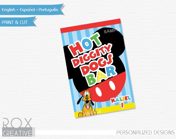Mickey and Pluto Hot Diggity Dogs Bar Sign 4 x 6 Inches Design, Mickey and Pluto Custom Design Il_570xn