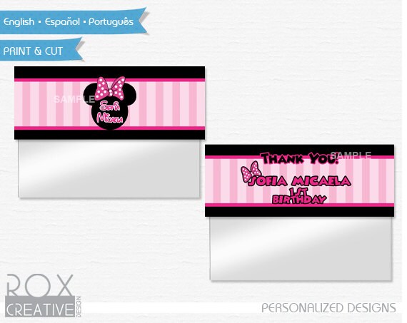 Minnie Birthday Favor Treat Bag Toppers, Minnie Mouse Printable Labels, Digital – Customized Il_570xn