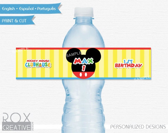 Mickey Mouse Birthday Water Labels, Mickey Mouse Head Printable Labels, Digital - Customized Il_570xn