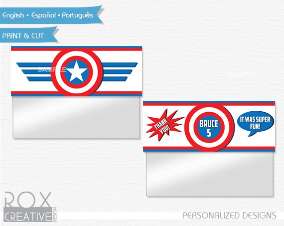 Captain America Birthday Favor Treat Bag Toppers, Captain America Printable Labels, Digital – Customized Il_570xn