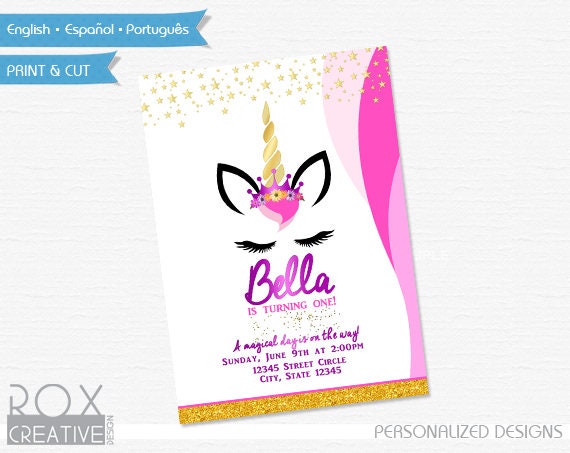 Unicorn 5 x 7 Invitation Design, Custom Party Invitation Il_570xn