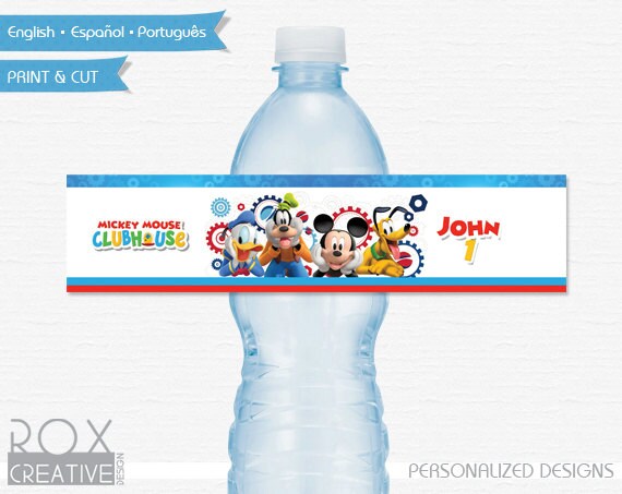 Mickey Mouse Clubhouse Birthday Water Labels, Mickey Printable Labels, Digital - Customized Il_570xn