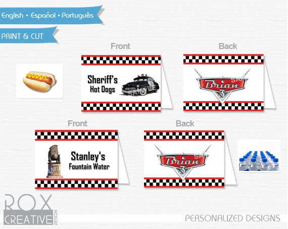 Cars Food Tents, Disney Car food labels, Digital Design, Double Side Design Il_570xn