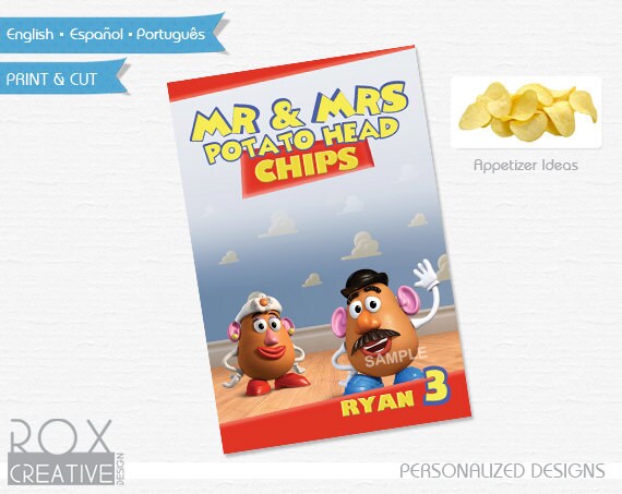 Toy Story Food Labels 4 x 6 Inches Design, Digital Custom Design Mr & Mrs Potato Head Il_570xn