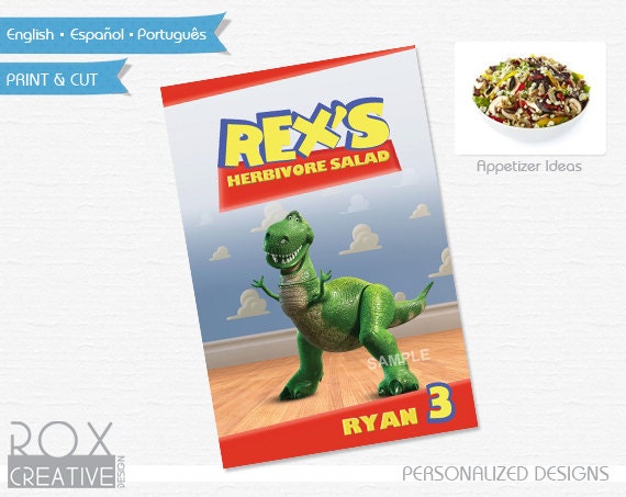 Toy Story Food Label 4 x 6 Design, Digital Custom Design, Rex by Rox Creative Design | Catch My ...