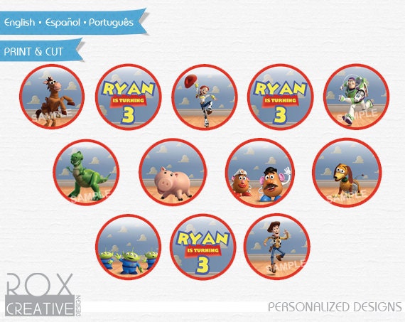 Toy Story Birthday Cupcake Toppers, Favor Tags, Napkin Rings, Digital – Customized Il_570xn