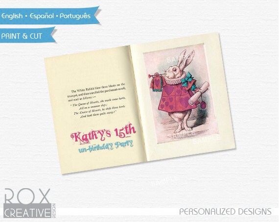 Alice in Wonderland 4 x 6 Table Design, Digital Custom Design, Just put in a Photo Frame Il_570xn