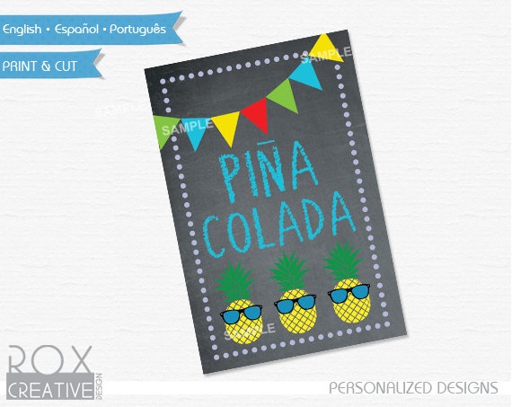Summer Pineapple Party 4 x 6 Inches Table Sign Design, Digital Custom Design Il_570xn