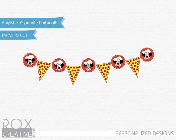 Mickey Pizza Party Banner, Mickey and Pizza Printable Banner, Instant download Il_570xn