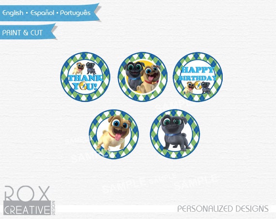 Puppy Dog Pals Birthday Cupcake Toppers, Thank you tags, Favor Tags, Napkin Rings Il_570xn