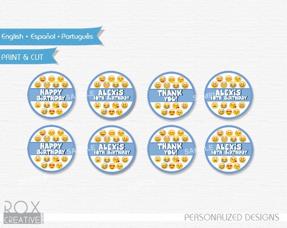 Emoji Cupcake Toppers, Favor Tags, Napkin Rings, Digital – Customized Il_570xn